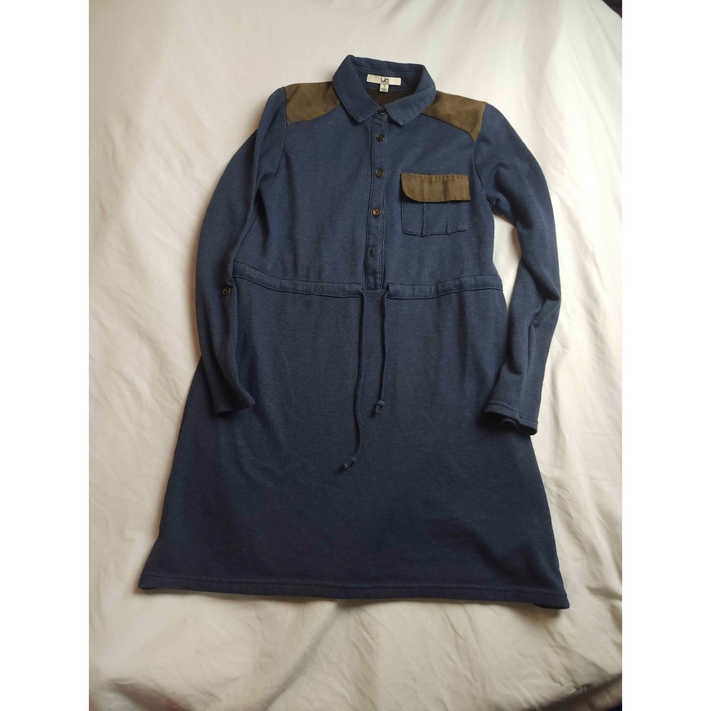 YA Los Angeles Dress Womens Small Green Drawstring Long Sleeve Utility Shift‎